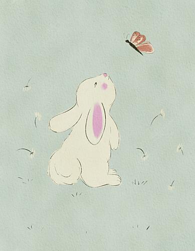 Curious Bunny and Butterfly Art Print