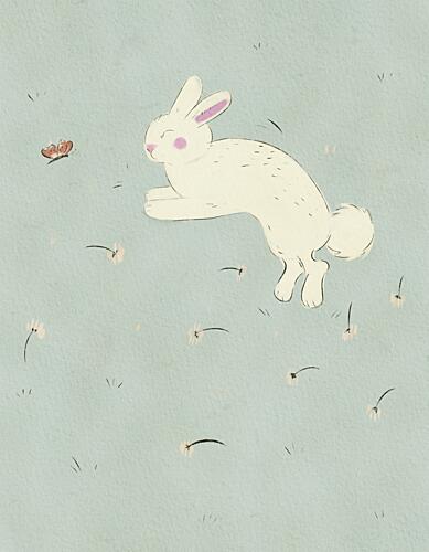 Hopping Bunny in Daisies Art Print