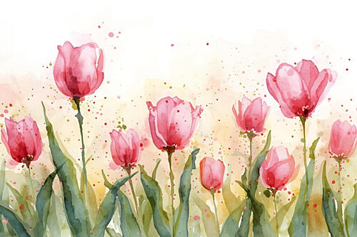 Pink Watercolor Tulips Art Print