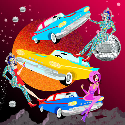 Retro Disco Space Girls Pop art reproduction