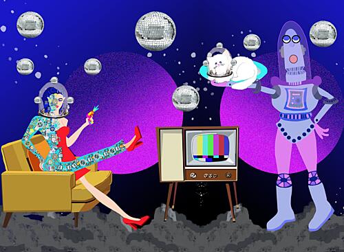 Cyborg Woman Disco Lounge Pop art reproduction