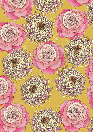Pink Roses Chrysanthemum Pattern Art Print