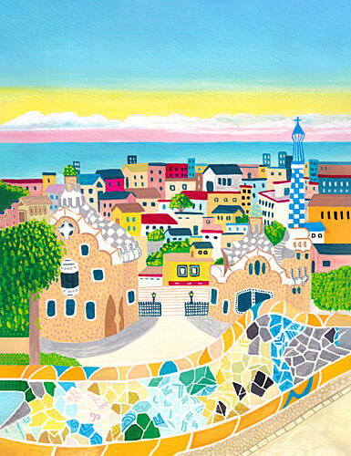 Whimsical Barcelona Park Art Print by Zarish Chaudhry