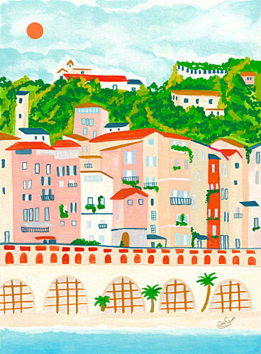 Colorful Coastal Town Art Print by Zarish Chaudhry