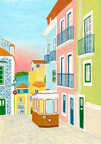 Lisbon Tram Street Art Print by Zarish Chaudhry