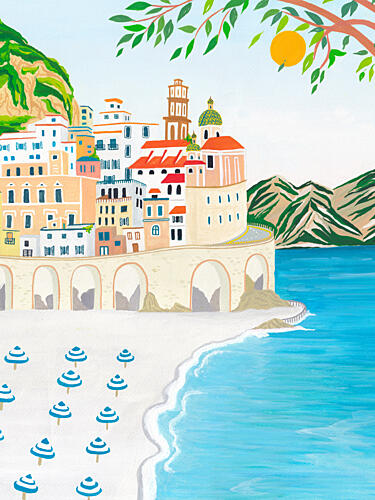 Amalfi Coast Beach Day Art Print by Zarish Chaudhry