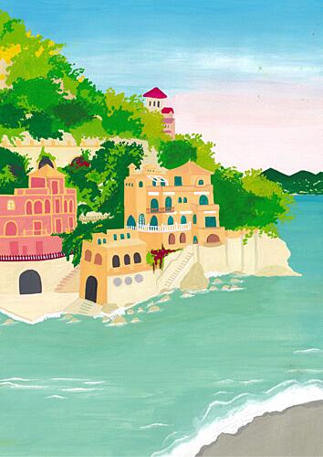 Colorful Mediterranean Coast Art Print by Zarish Chaudhry