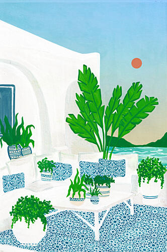 Tropical Patio Ocean View Art Print by Zarish Chaudhry