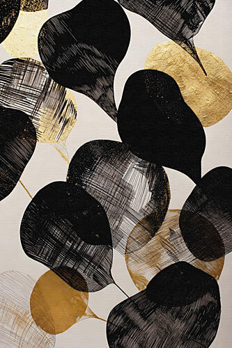 Abstract Gold Black Leaves Gold Print