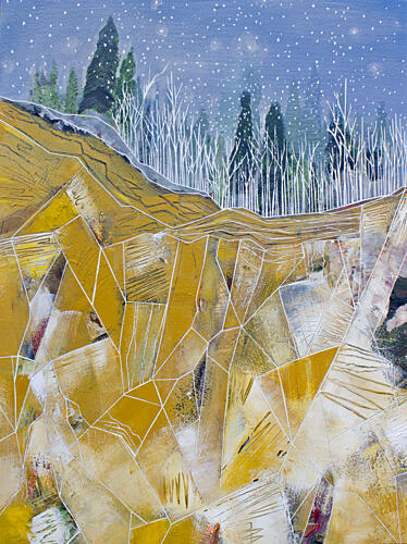 Golden Peaks Winter Night Gold Print