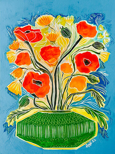 Vibrant Poppy Bouquet Pop art reproduction