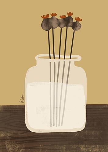 Dried Poppy Pods Vase Art Print by Elsa Natterdal