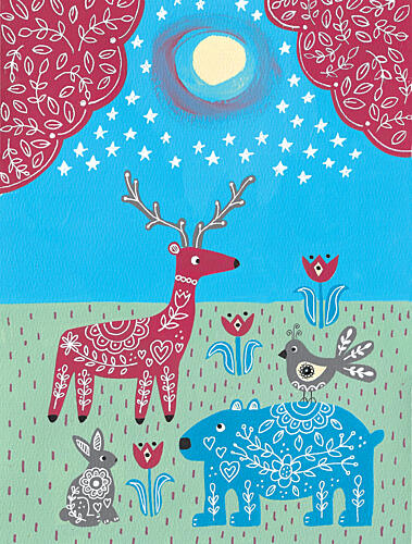 Folk Art Woodland Animals Art Print