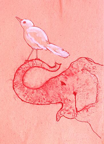 Whimsical Elephant and Bird Art Print