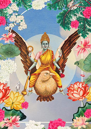 Hindu Goddess Floral Frame Art Print
