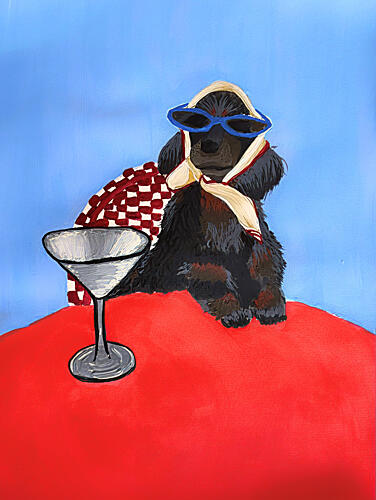 Stylish Poodle Martini Pop art reproduction