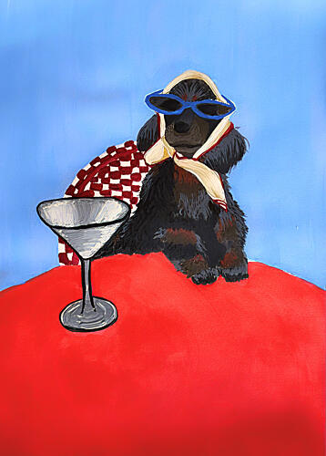 Stylish Poodle Martini Art Print by Idah Christina