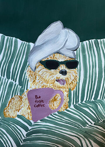 But First Coffee Pup Art Print by Idah Christina
