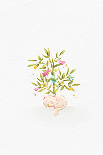 Dreamy Cat and Bamboo Art Print