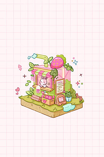 Sweet Strawberry Bunny Stand Art Print