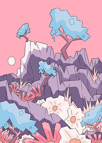 Whimsical Pastel Mountain Landscape Art Print