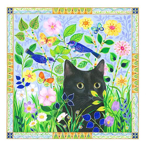 Black Cat in Jewelled Garden Art Print