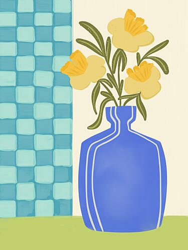 Yellow Flowers Blue Vase Art Print