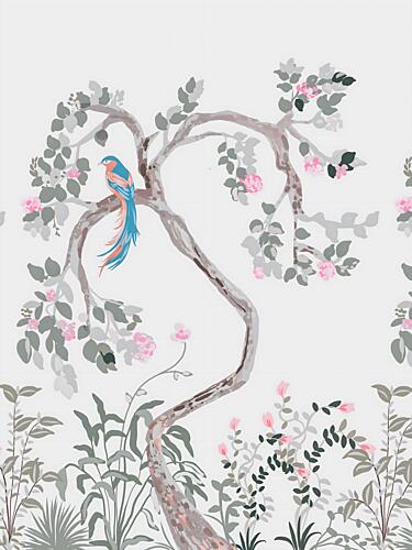 Blue Bird Flowering Tree Art Print