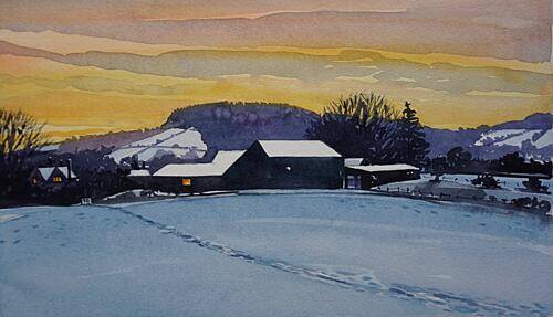 Winter Farm Sunset Art Print