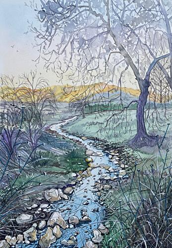 Winding Stream Sunrise Art Print