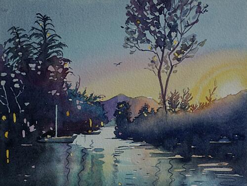 Tranquil River Sunset Art Print