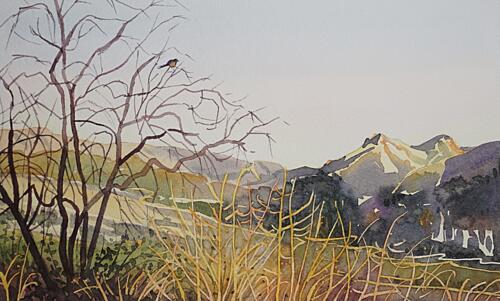 Serene Mountain Valley Gold Print