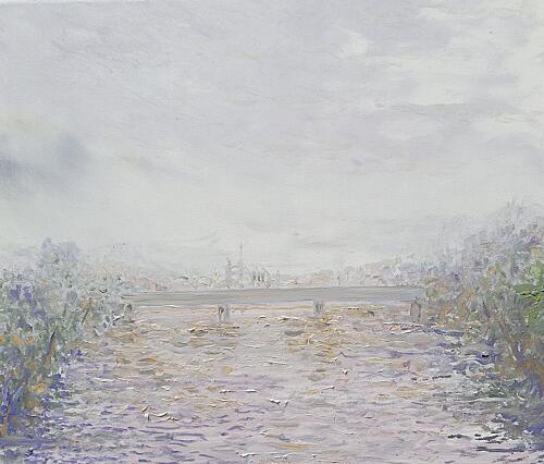 Misty River Landscape Art Print