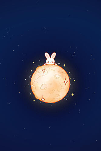 Rabbit on Glowing Moon Art Print