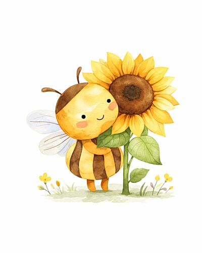 Happy Bee Sunflower Art Print