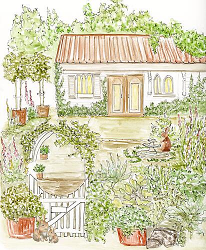 Whimsical Garden Cottage Art Print