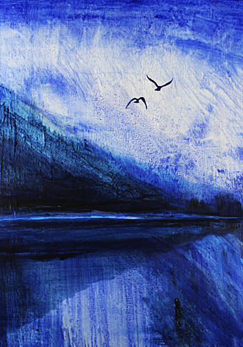 Blue Mountain Lake Birds Art Print