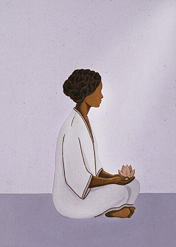 Meditating Woman with Lotus Art Print