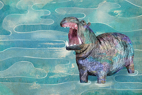 Hippos Big Yawn Art Print by Martina Scott