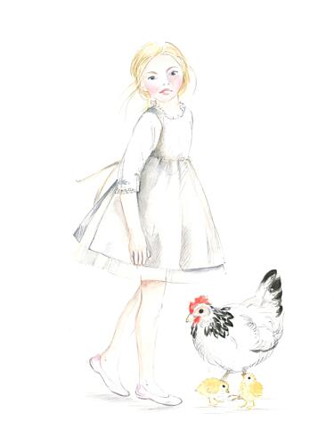 Child with Hen and Chicks Easter 26 Art Print
