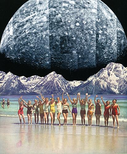 Retro Beach Moon Art Print