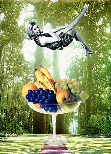 Floating Woman Forest Fruit Art Print