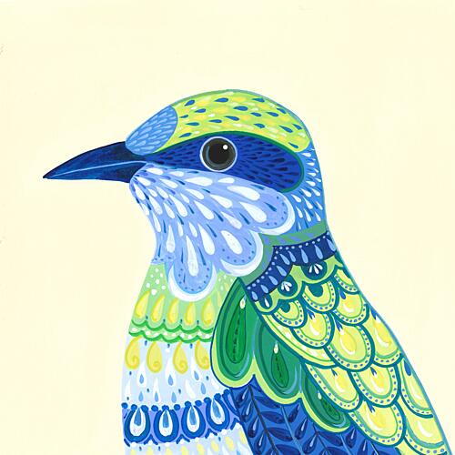 Patterned Blue Green Bird Art Print