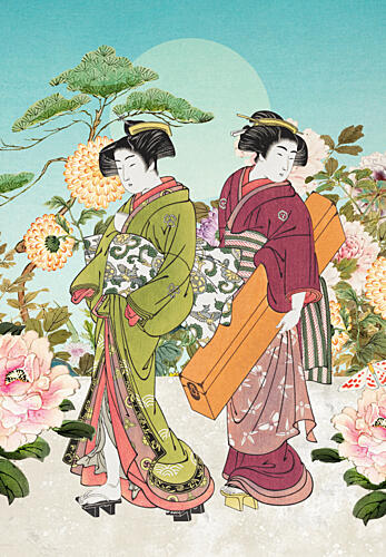 Japanese Geisha Flower Garden Art Print