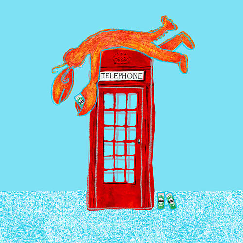 Funny Lobster Phone Booth Art Print by Martina Scott