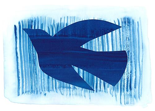 Blue Bird and Stripes Cut-Out Art Print