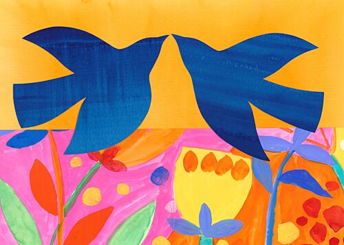 Love Birds Abstract Cut out Art Print