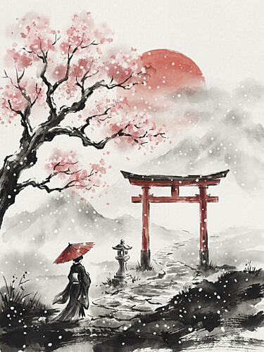 Kimono Winter Journey Art Print