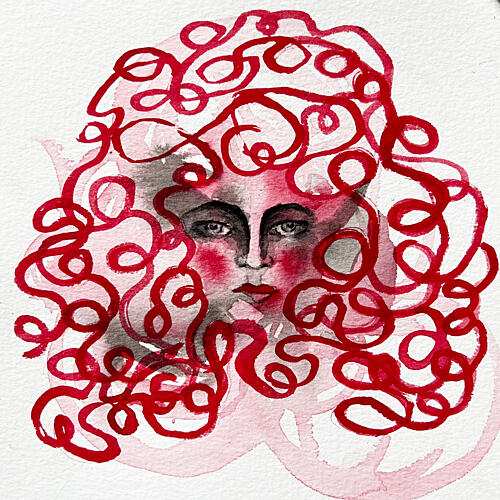 Crimson Curls Portrait Art Print