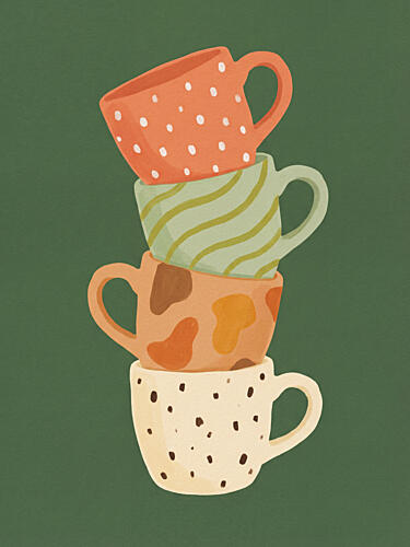 Cozy Stacked Mugs Art Print